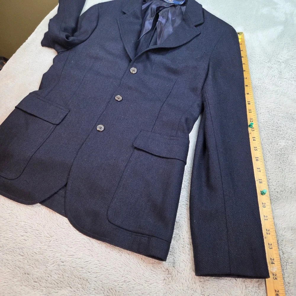 Polo Ralph Lauren Wool Blend Blazer Mens M Herringbone 3-Button Sport Coat Navy‎